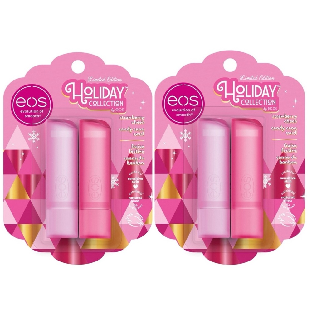 2/2pk eos HolidayLipBalmGift-StrawberryCheer/Candy Cane Swirl, 4total/0.14oz ea.